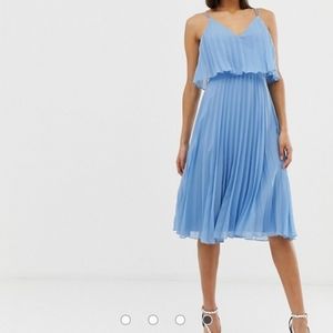 Blue Pleated Chiffon Dress